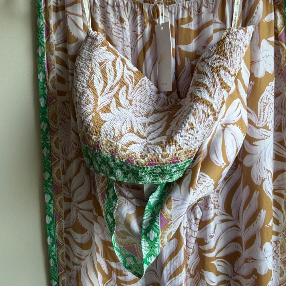 Lilly Pulitzer Lavender and Mustard Floral Wide-Leg Pants and scarf top set - Picture 4 of 7